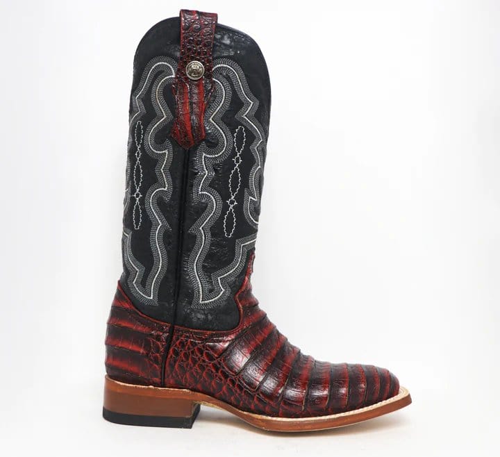 Tanner Mark Boots Boots Tanner Mark Women&#39;s &#39;Scarlet&#39; Print Caiman Belly Square Toe Boots Burgundy TML207069