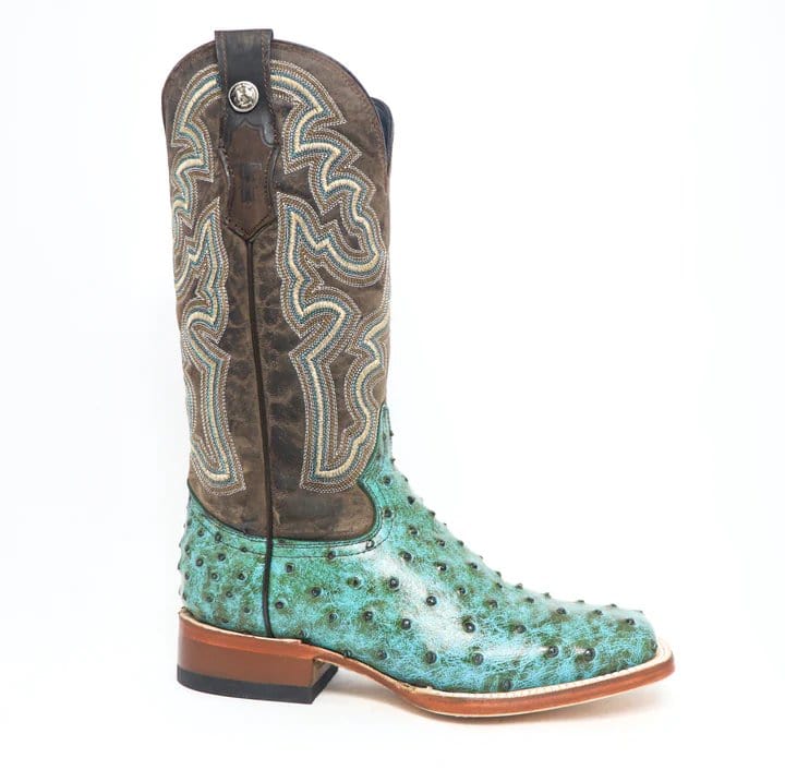 Tanner Mark Boots Boots Tanner Mark Women&#39;s &#39;Sweetwater&#39; Ostrich Print Square Toe Boots Turquoise TML207060