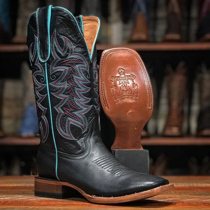 Tanner Mark Boots Boots Tanner Mark Women&#39;s Tilly Square Toe Leather Boots Black TML205110