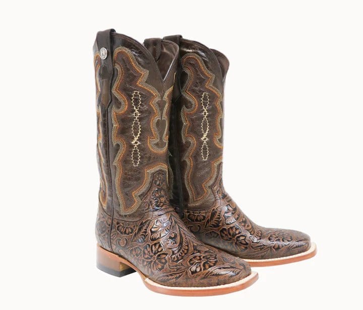 Tanner Mark Boots Boots Tanner Mark Women&#39;s &#39;Trinity&#39; Hand Tooled Square Toe Leather Boots Brown TML201759