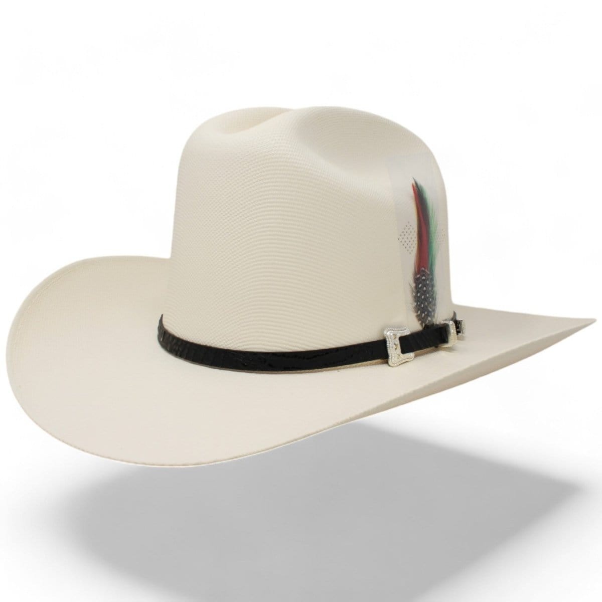 Tombstone Hats Tombstone 1,000X Cowboy El Fantasma Shape Hat with Feathers Brim 3 1/2&quot;