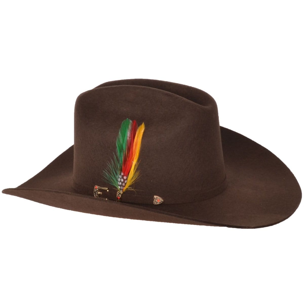 Tombstone Hats Brown / 6 3/4 Stone 100X El Fantasma (Johnson) Shape Felt Hat with Feathers TOM-100XFANC