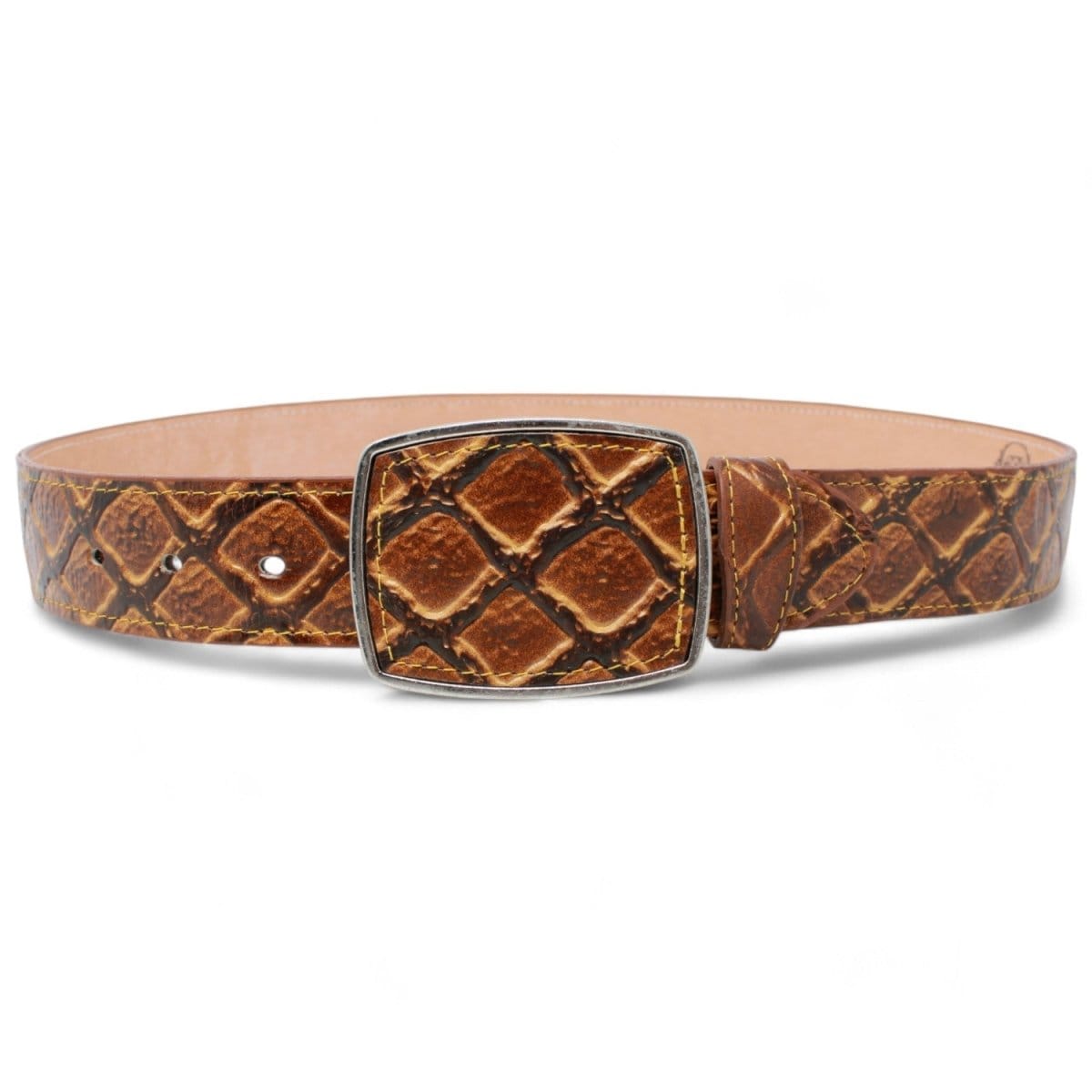 White Diamonds Boots Belts 32 / Brown Original Pirarucu Print Leather Belt with Metal Buckle