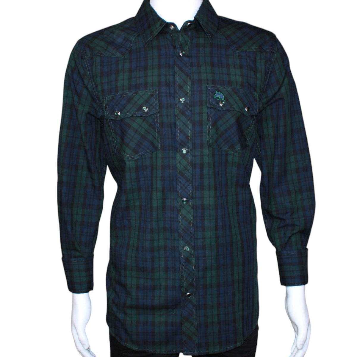 White Diamonds Boots Shirts Green / S Men&#39;s White Diamonds Long Sleeve Western Shirt - Green &amp; Blue