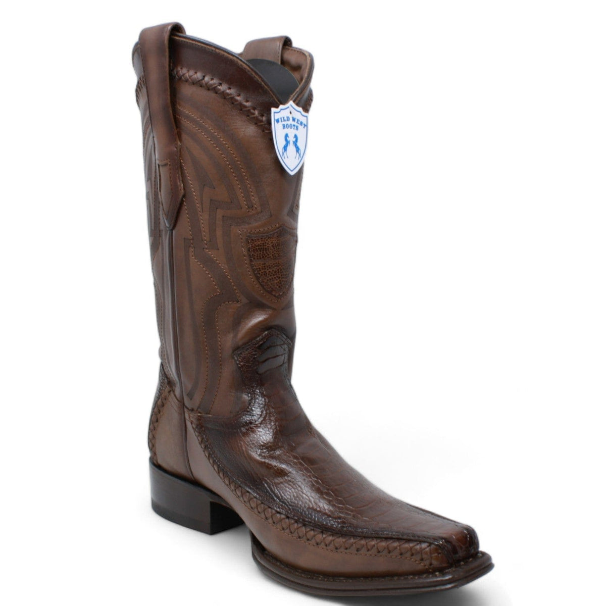 Wild West Boots Boots Men&#39;s Wild West Ostrich Leg with Deer Skin Square Toe Boot 277LF0516