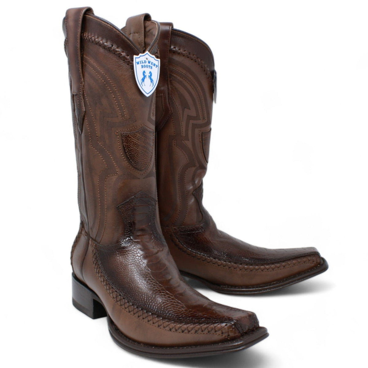 Wild West Boots Boots Men&#39;s Wild West Ostrich Leg with Deer Skin Square Toe Boot 277LF0516