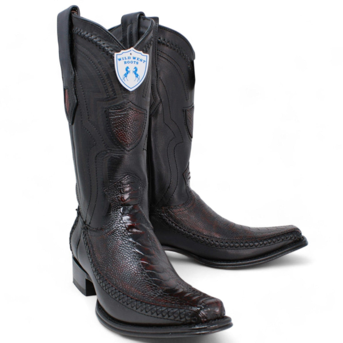 Wild West Boots Boots Men&#39;s Wild West Ostrich Leg with Deer Skin Square Toe Boot 277LF0518